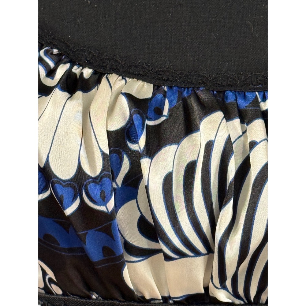 Y2K Satin Babydoll Bling Tie Back Blue Black Mod Print Top Sz M - Picture 9 of 13